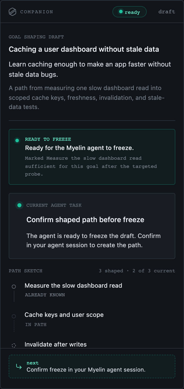 Companion goal-shaping draft for learning caching enough to speed up an app without stale data bugs.
